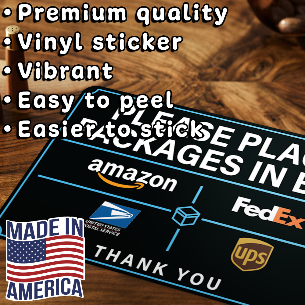 Please Place Packages in Box Sticker Sign – UV Resistant for Amazon UPS FedEx