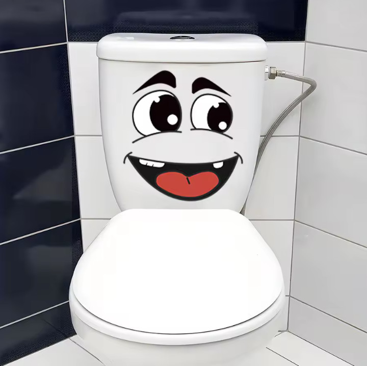 4pcs Cartoon Face Stickers Self Adhesive Funny Trash Can Toilet Decor – NEW