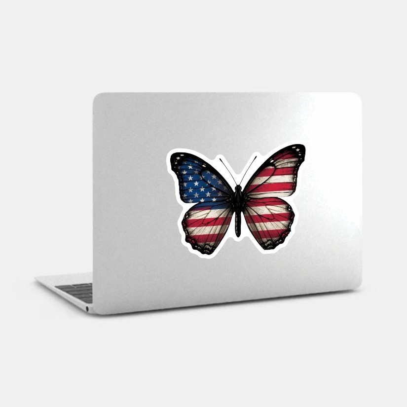 Butterfly USA Flag Sticker, Peel N' Stick, Different sizes