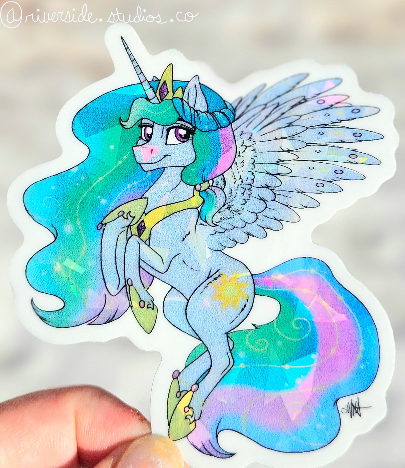 Crystal Princess Celestia Vinyl Holo Sticker 3" Original Art My Little Pony