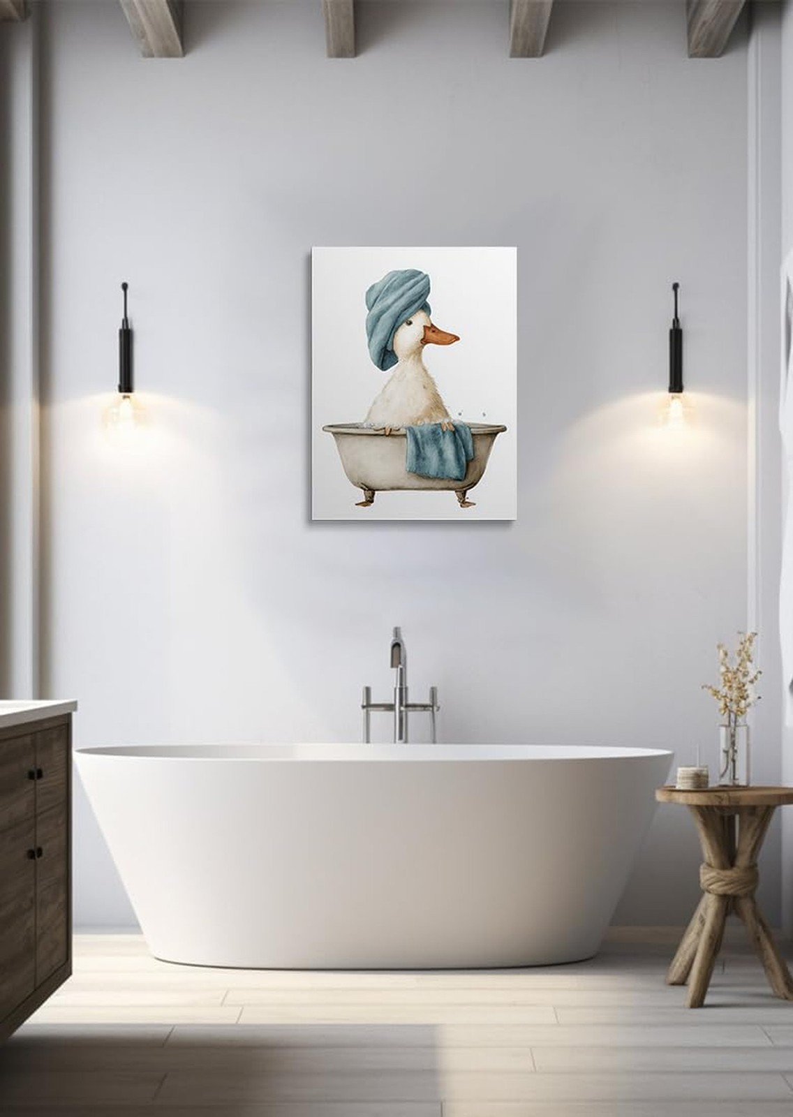 Duck in Bathtub Canvas Wall Art Framed Print Funny Animal Bathroom Wall Decor…
