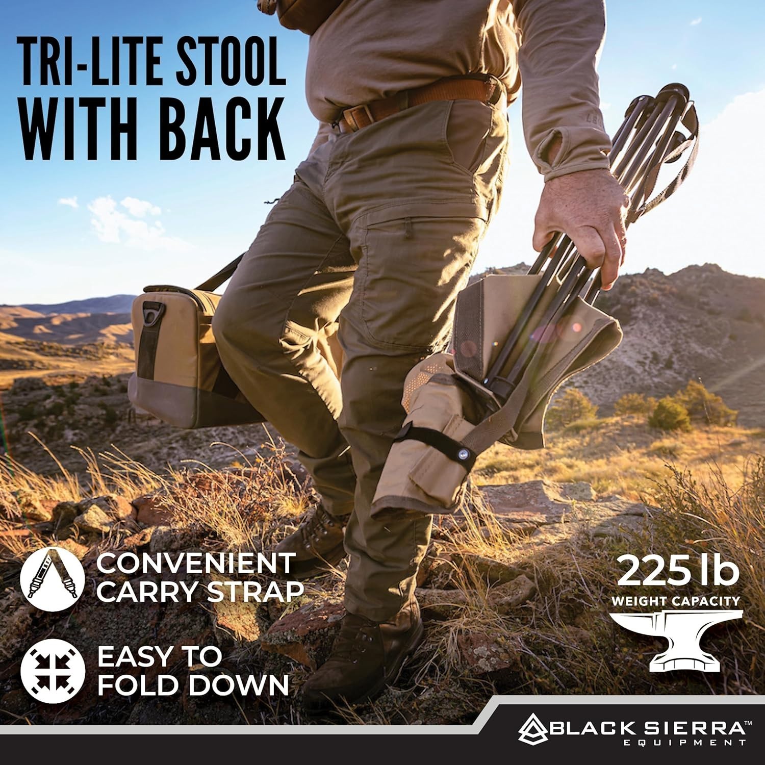 XL Trip-Lite Hunting Stool w/Backrest, Lightweight Portable Fishing Chair w/Cup