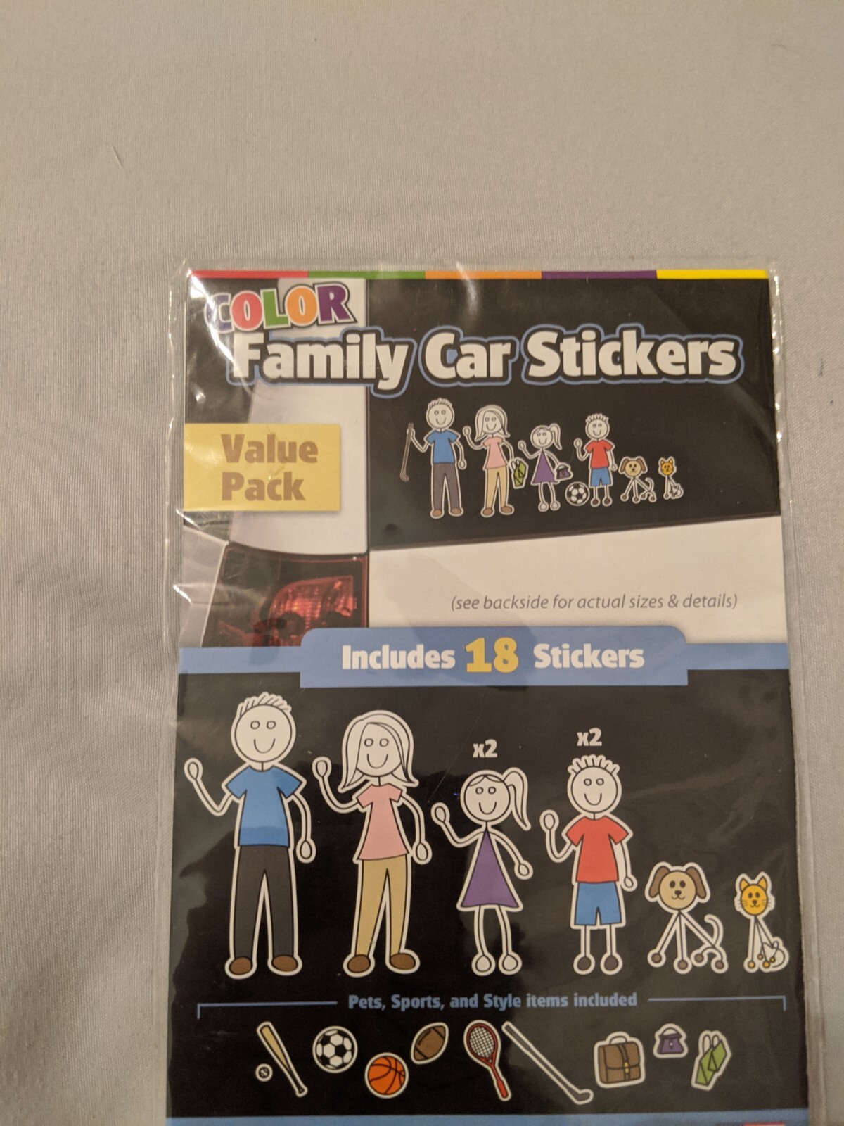 NIP Colored Family Stickers For Car Vehicle Window 18 Pack Mom, Dad, Kids, Pets