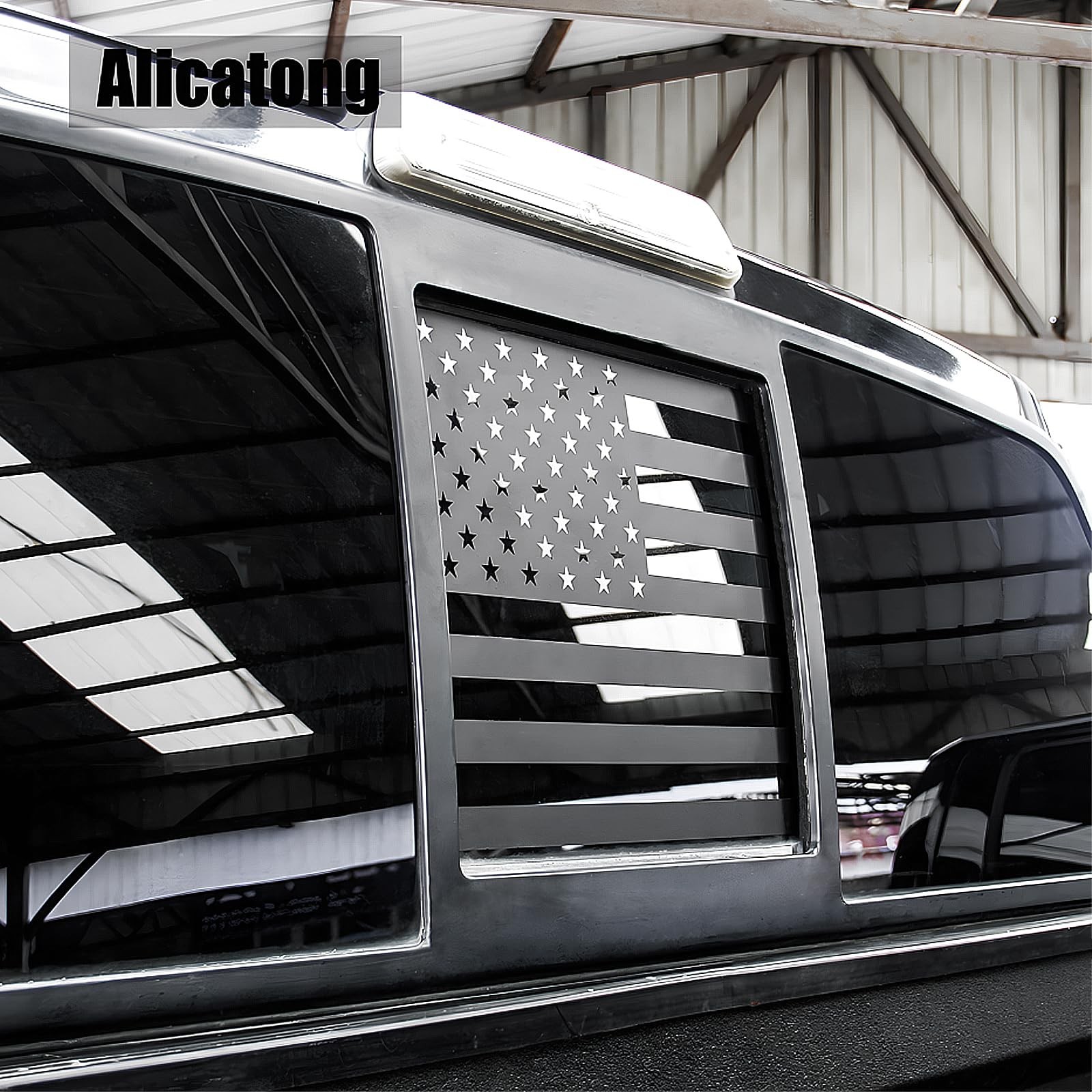 Rear Sliding Window Decal American Flag Vinyl Matte Black Truck 1 PC Fit New USA