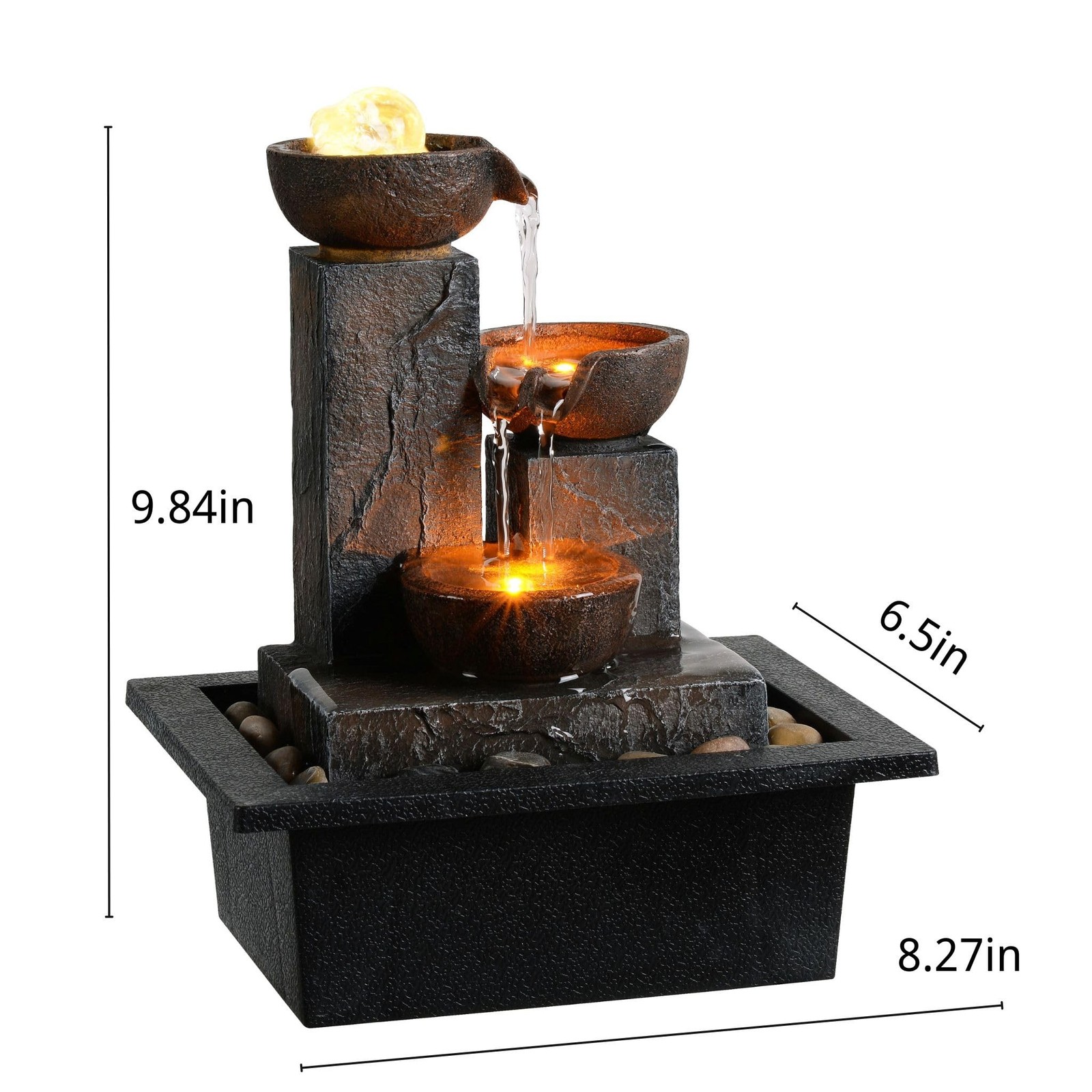 Three Bowls with Rotating Ball Flowing Tabletop Fountain Home Décor Indoor/