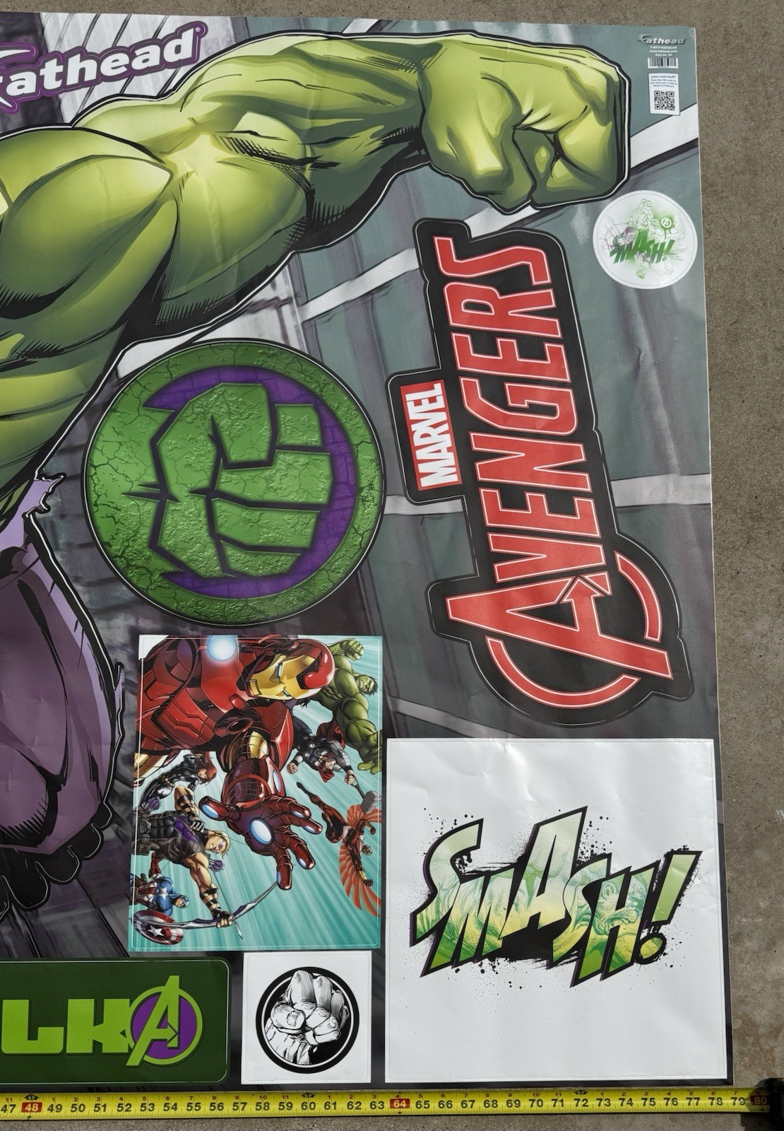 Marvel Avengers Hulk Fathead Giant Wall Decal 75” x 50” 2015 Complete Pre-Owned