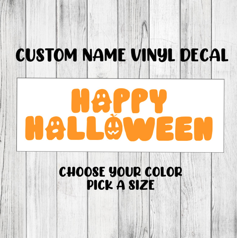 Halloween Pumpkin Ghost Custom Name Decal Vinyl Sticker Personalized Spooky Font