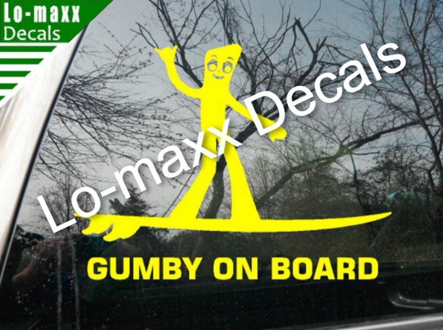 Gumby On Board Hang Loose Shaka Surfer Superior Quality Die Cut Vinyl Decal