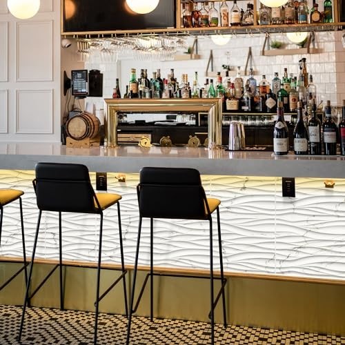 3D White Marble & Gold Thread Wave Wall Panels – Decorative PVC Accent for Livin