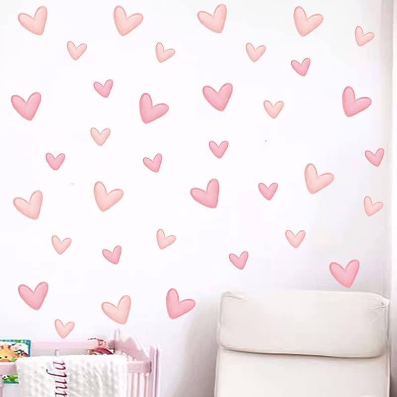 Pink Heart Wall Decals 160 Pcs PVC Peel & Stick Nursery Bedroom Kids Room Decor