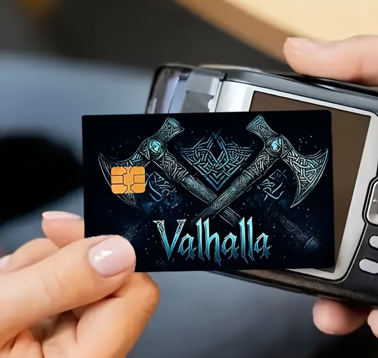 Valhala Credit Card Skin Blue Sticker Free Shipping US Seller