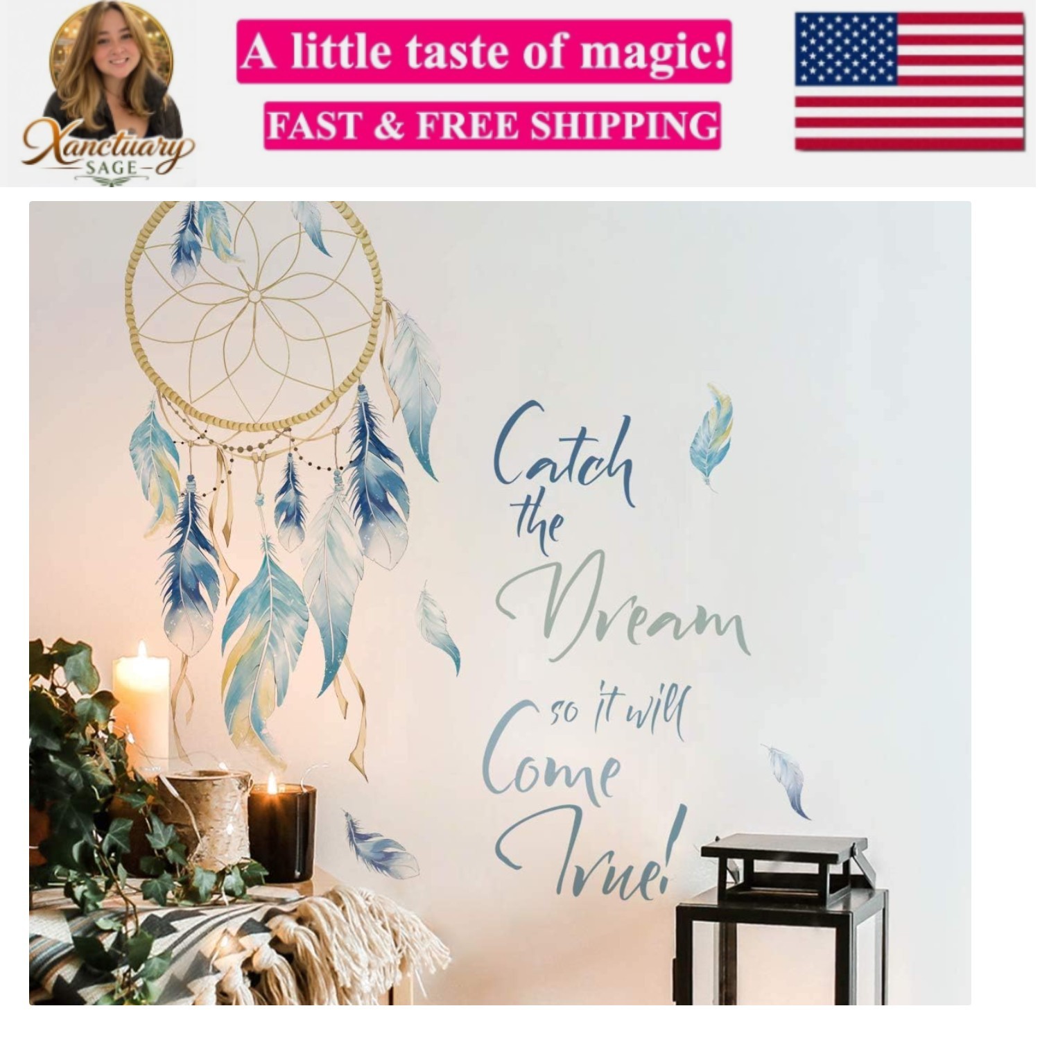 Dream Catcher Quotes Wall Decals Colorful Feathers Wall Art Stickers Bedroom …