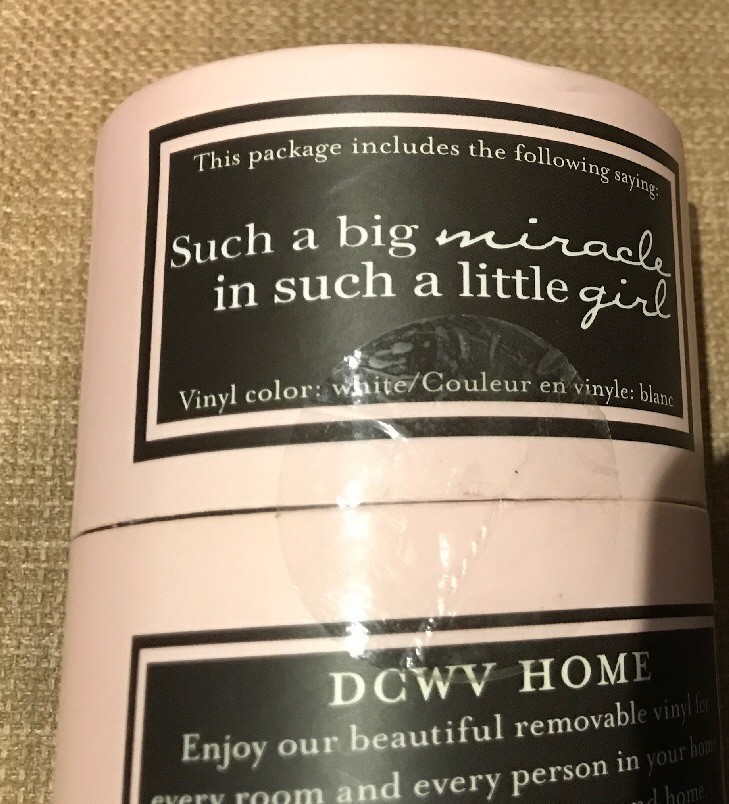 DCWV Home Baby Girl Miracle Removable Vinyl Lettering Wall Bedroom Decor New