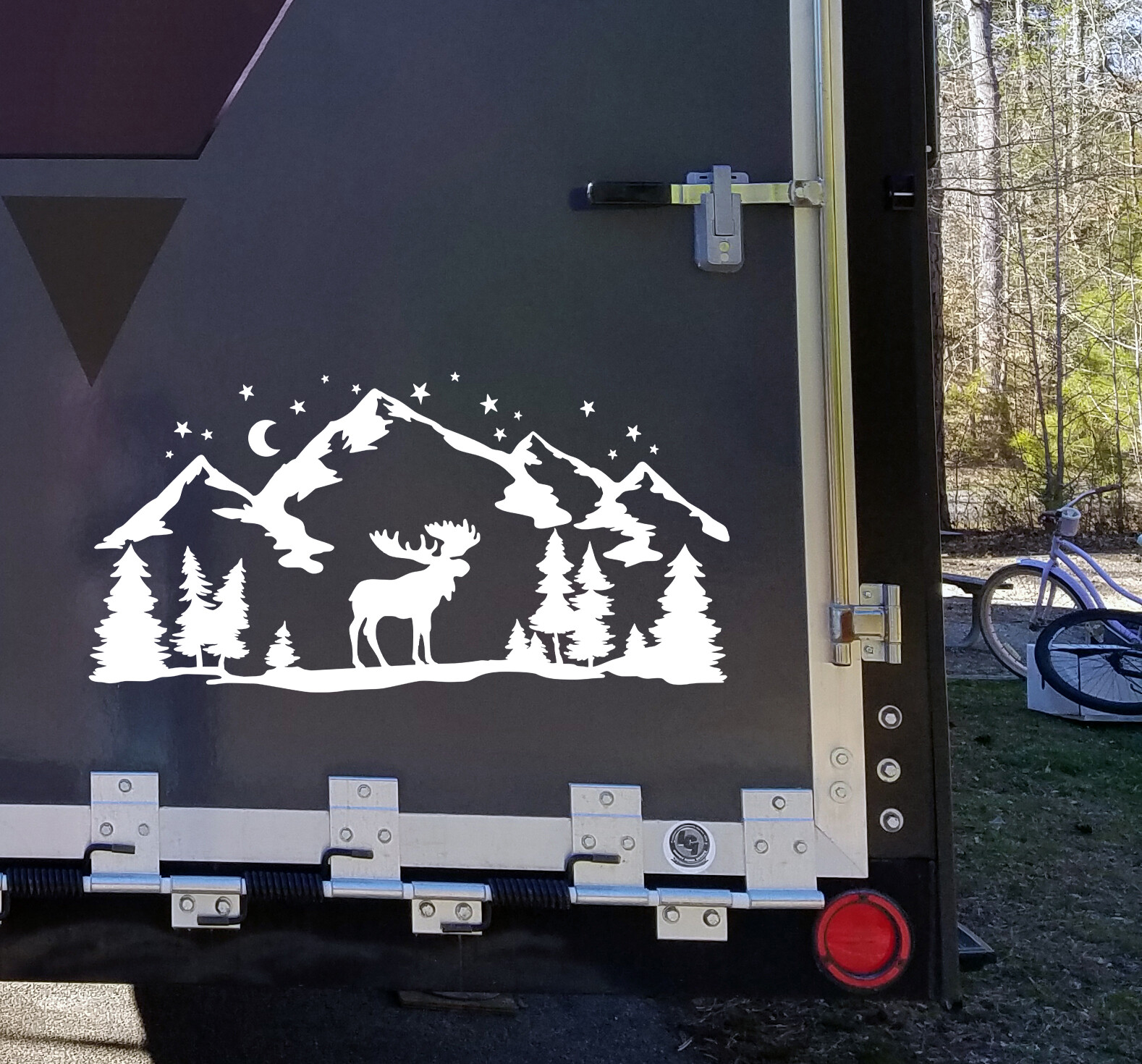Moose Mountains Forest Moon Scene – RV Camper Graphics – Die Cut Sticker