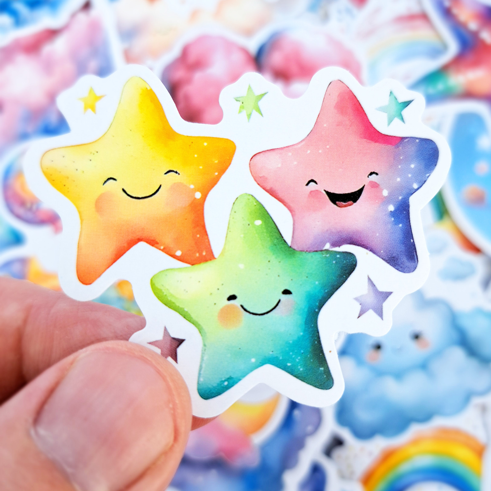 50 PCS Baby Rainbow Sticker Pack Fairytale Rabbits Fluffy Clouds Cartoon Gifts