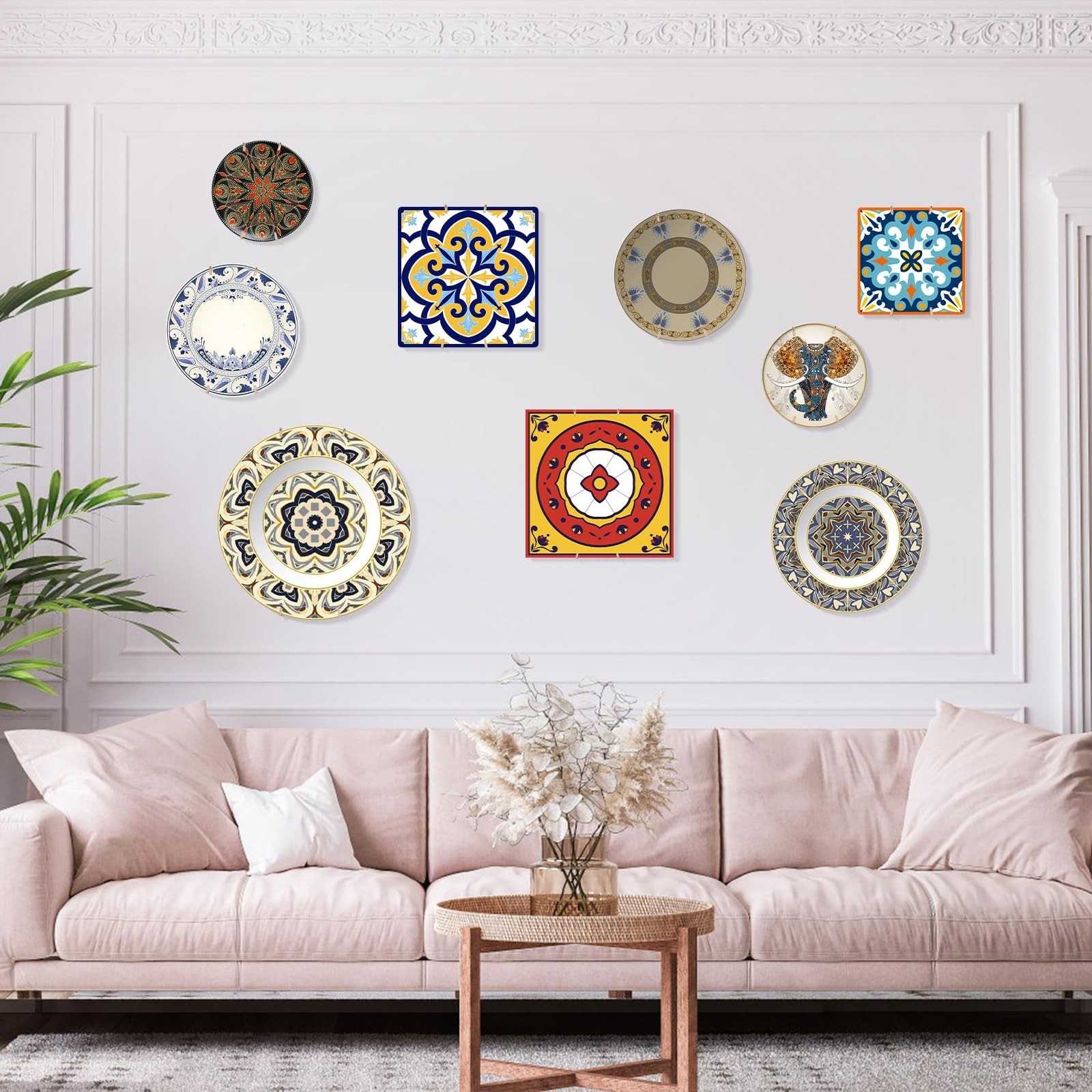 10-Pack Invisible Wall Plate Hangers, 8 Inch Brass Plate Holders with 12-Pack…