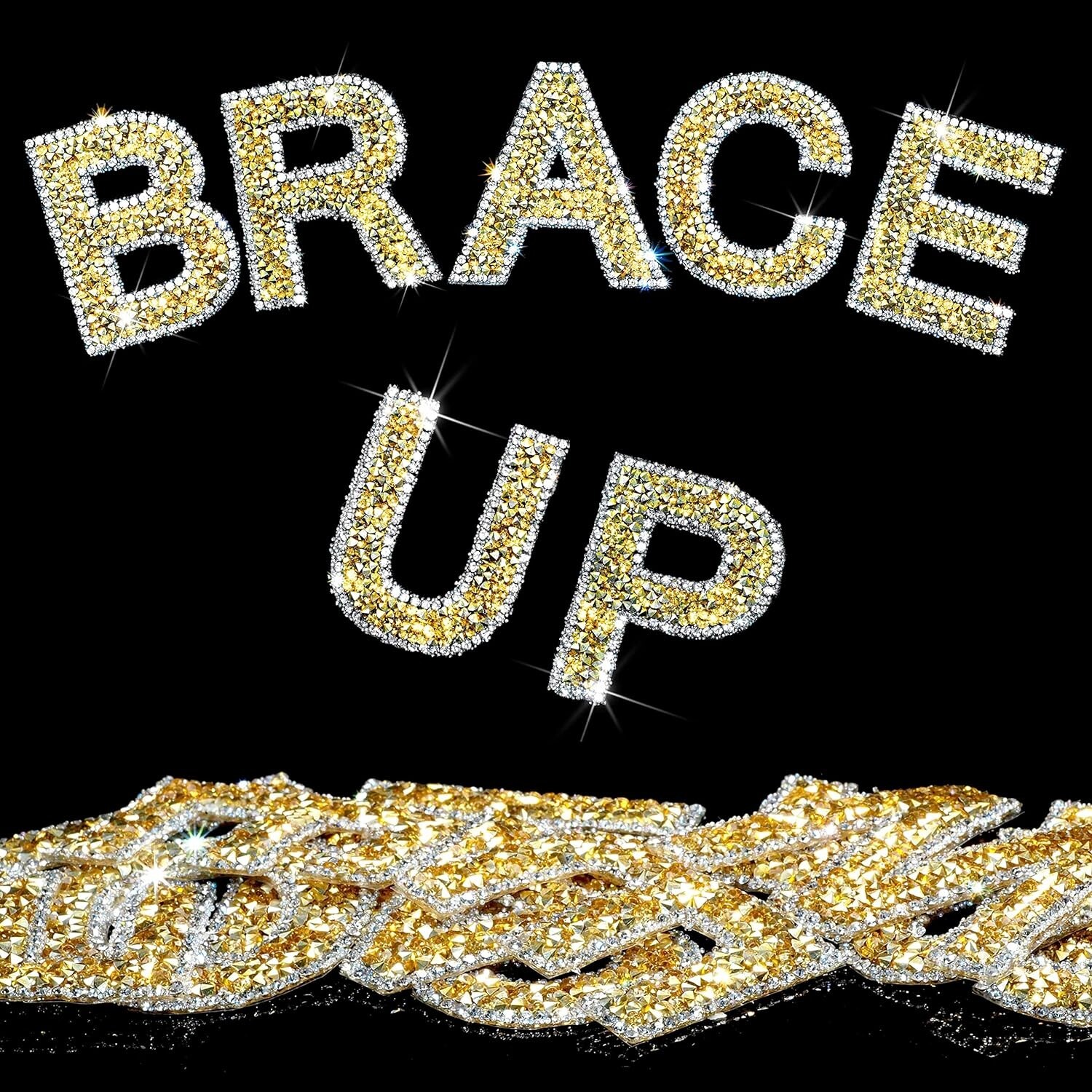 68pcs 2.24" Gold White Rhinestone Letter Number Sticker Phone Laptop Hat Bling