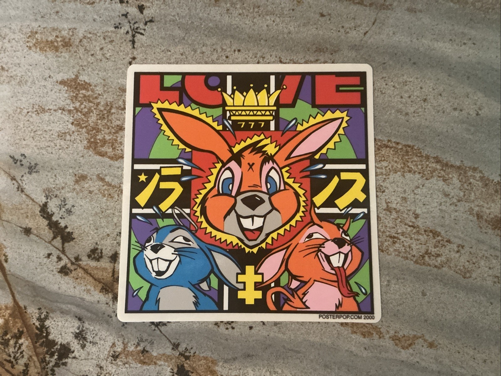 Frank Kozik original Poster Pop silkscreen BUNNY LOVE Sticker; Vintage 2000
