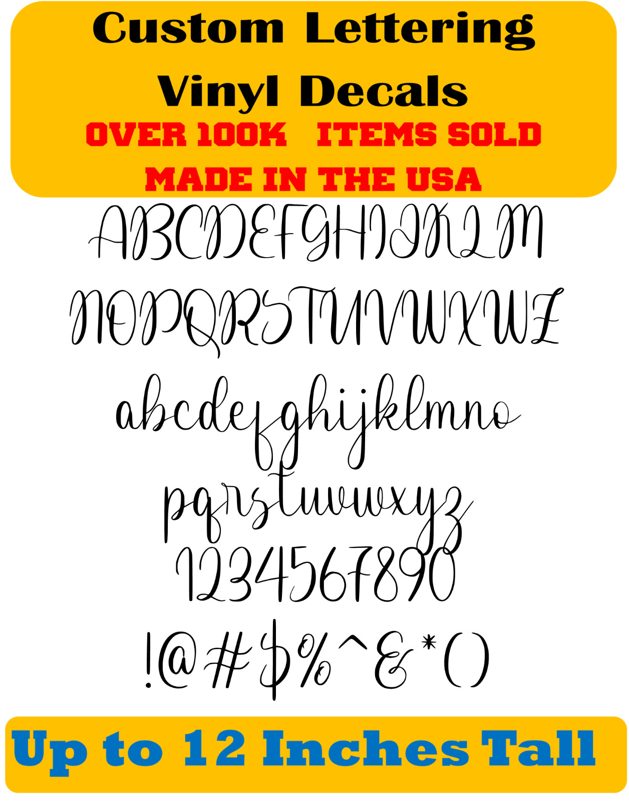 Custom Personalized Decal Vinyl Lettering Text Business Sign Handwritten Font vB