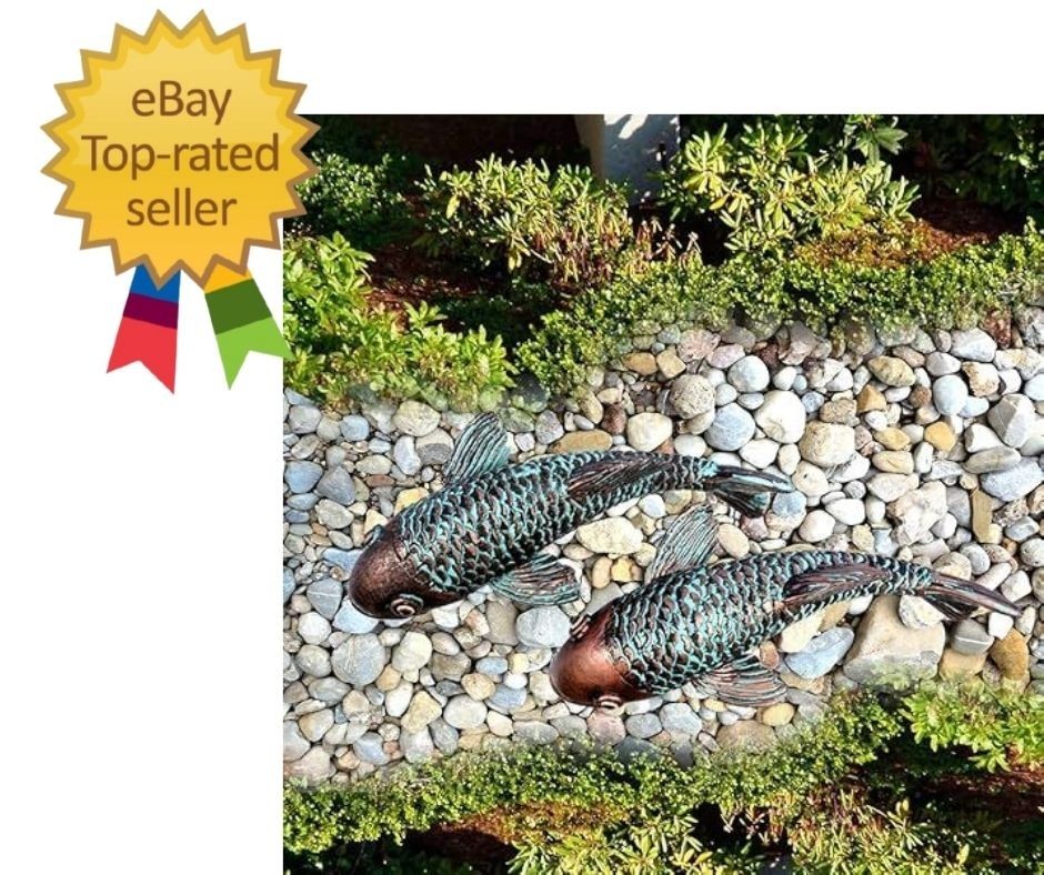 Garden Sculptures & Statues,Koi Fish Decor,Garden Fish Art,Set of 2 Antique