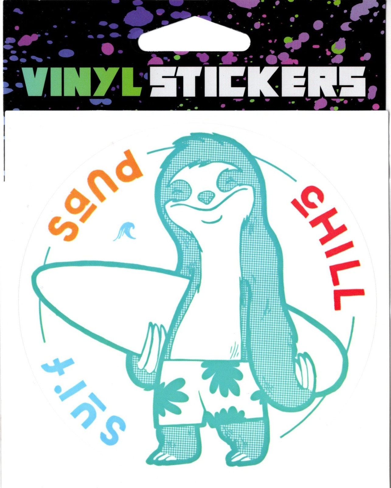 Surf Board Sloth Sand Chill Surf Vinyl Sticker – 4.25in x 4.25in