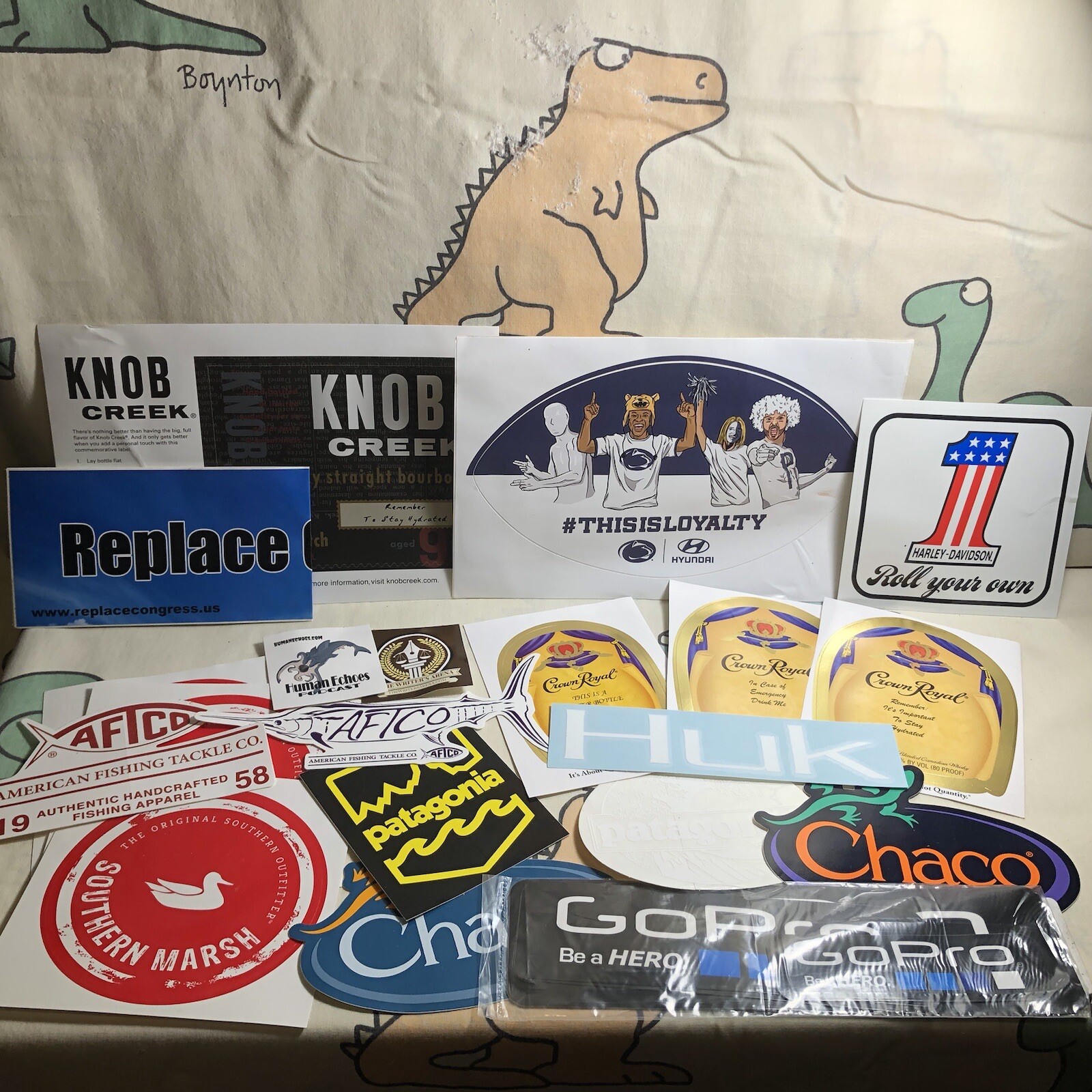 Large Sticker Lot Crown Royal Knob Creek Go Pro Patagonia Penn State Harley Huk