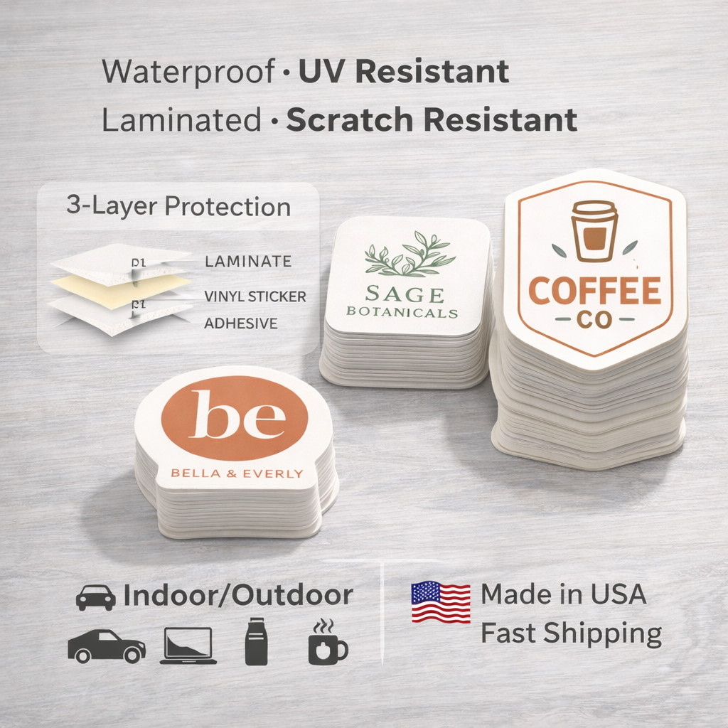Custom Vinyl Stickers Die Cut Logo Labels Business Packaging Brand Merch Bulk UV