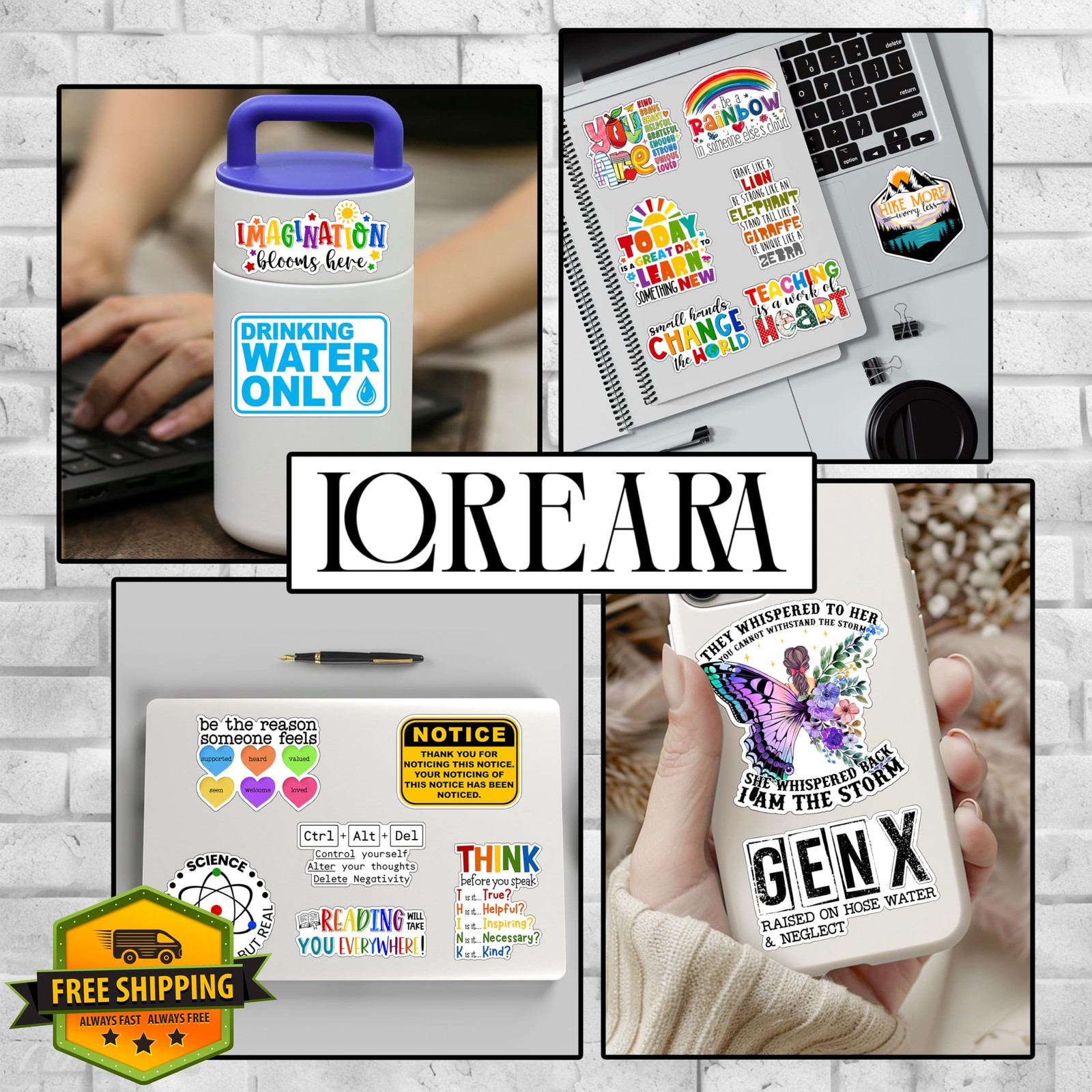 LOREARA Kindness Is Free sticker 3×1.6"