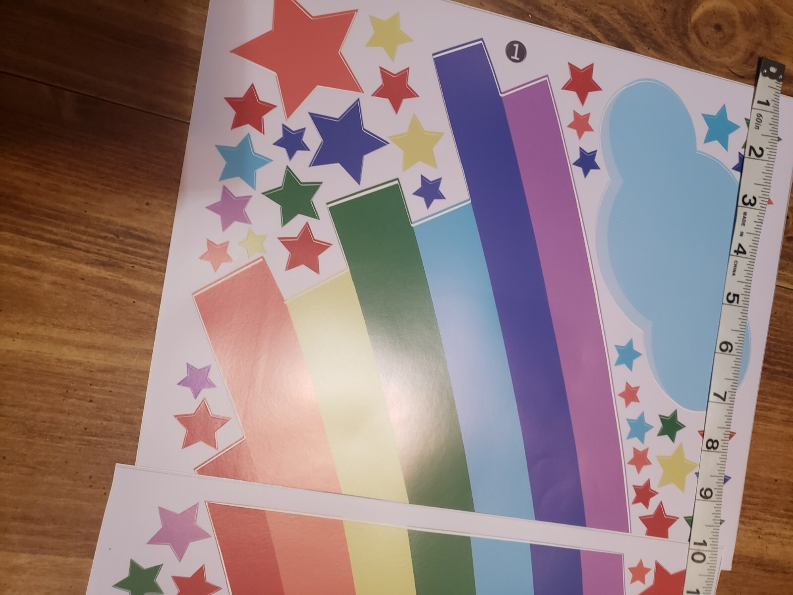 Large Rainbow Wall Decal Kids Room Balloons Stars Clouds NIP