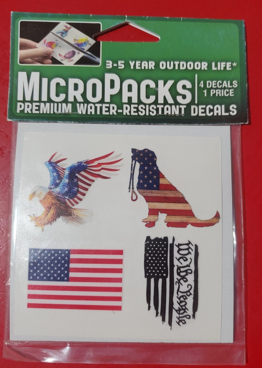 MicroPacks Premium Water-Resistant Decals: Flag, Dog, Eagle, "We The People"