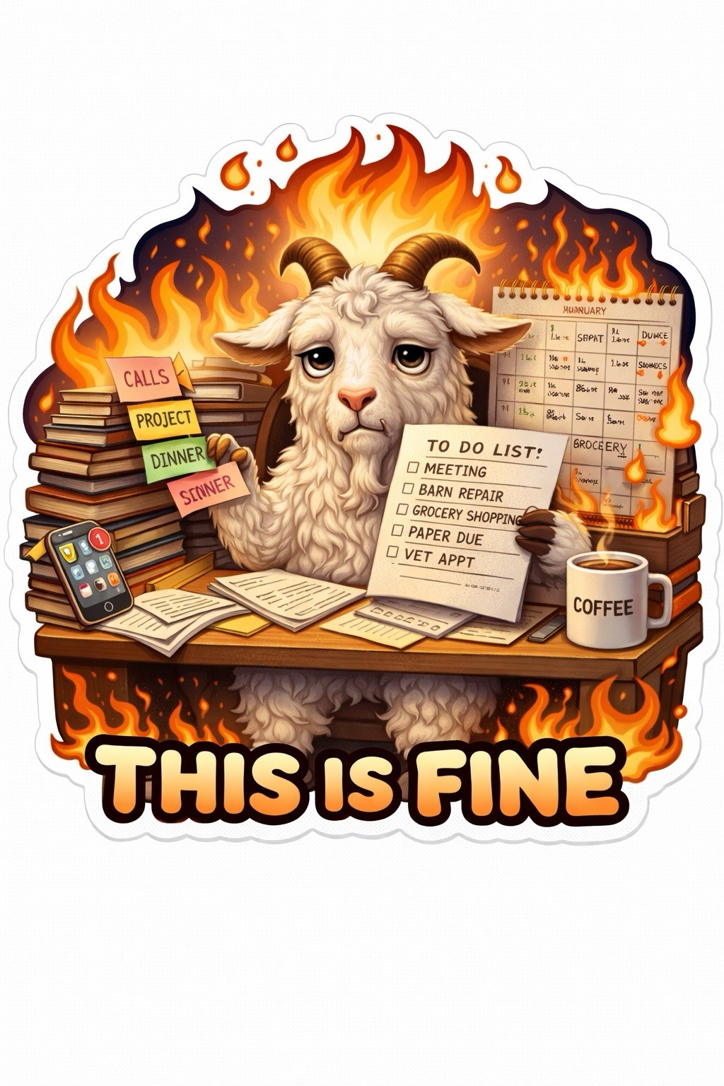 This Is Fine Animal Sticker Set, Funny Office Burnout Meme Decal Pack