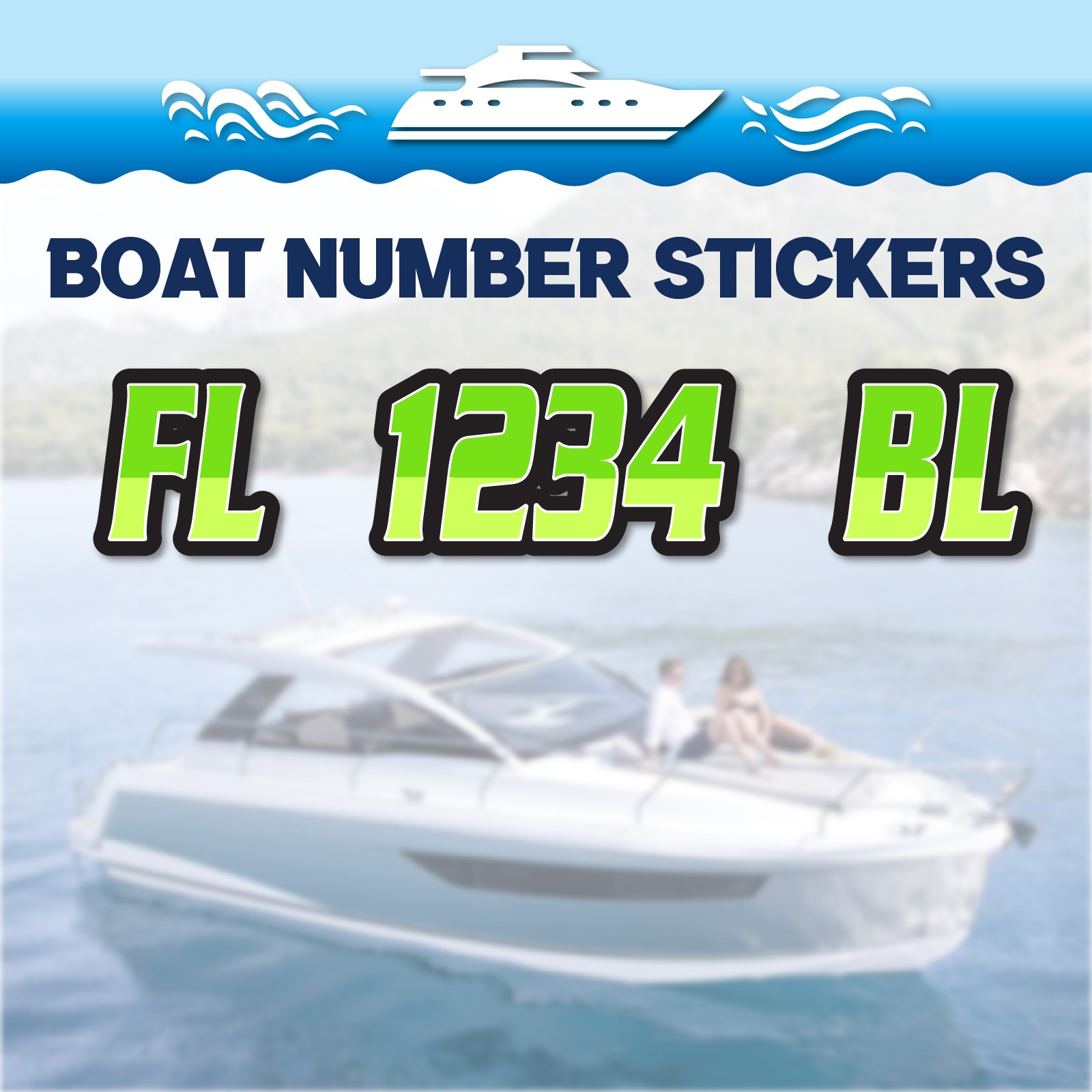 3 inch 2x Watercraft Number Custom Boat Registration Stickers3 inch Plain