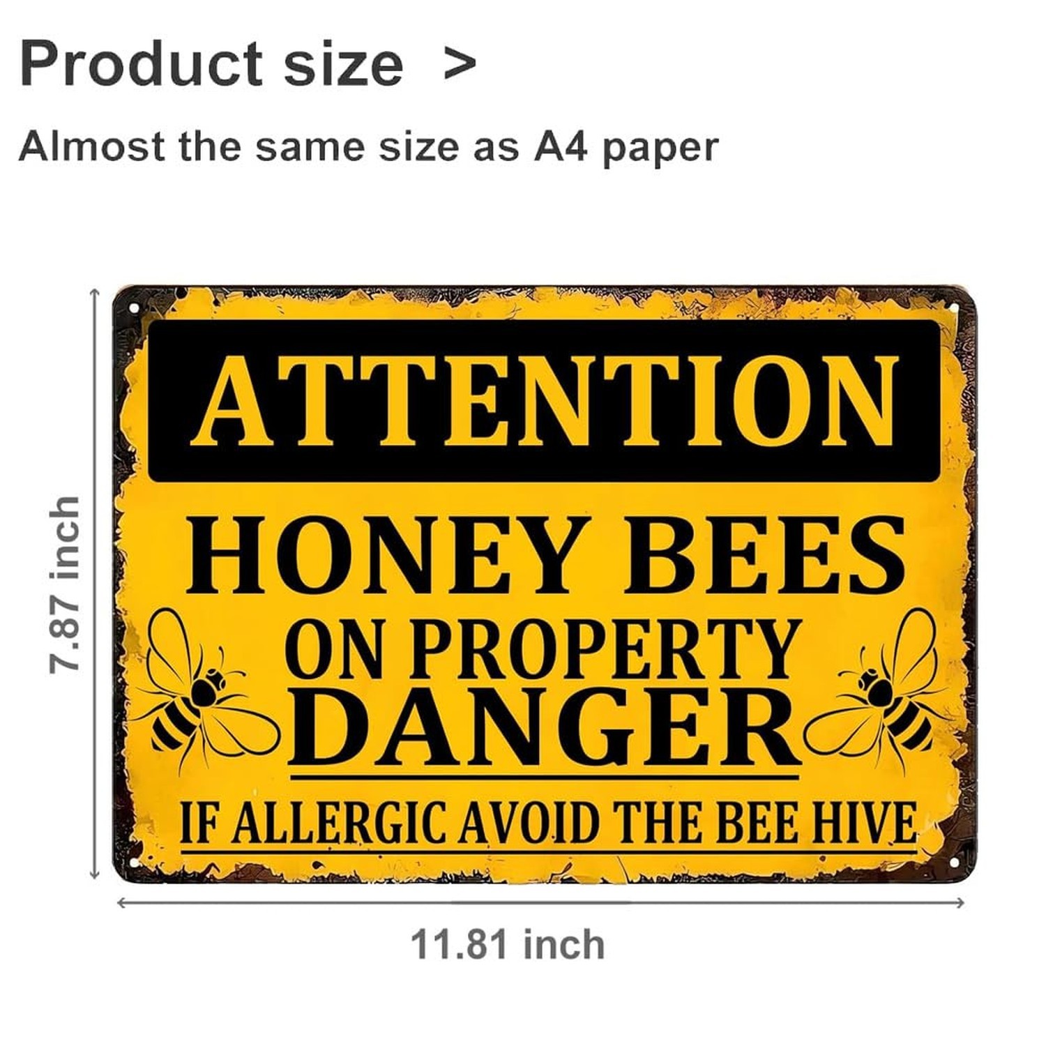 Honey Bee Decor Vintage Metal Sign,Attention Honey Bees On Property Danger Vi…