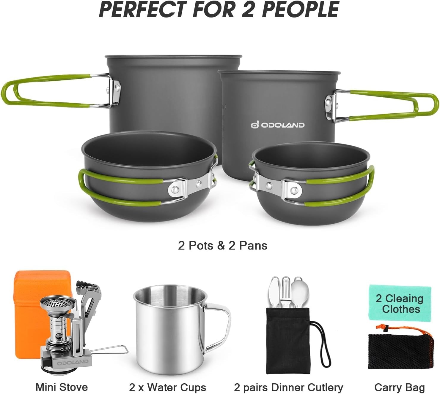 16pcs Camping Cookware Mess Kit, Lightweight Pot Pan Mini Stove with 2 Cups, For