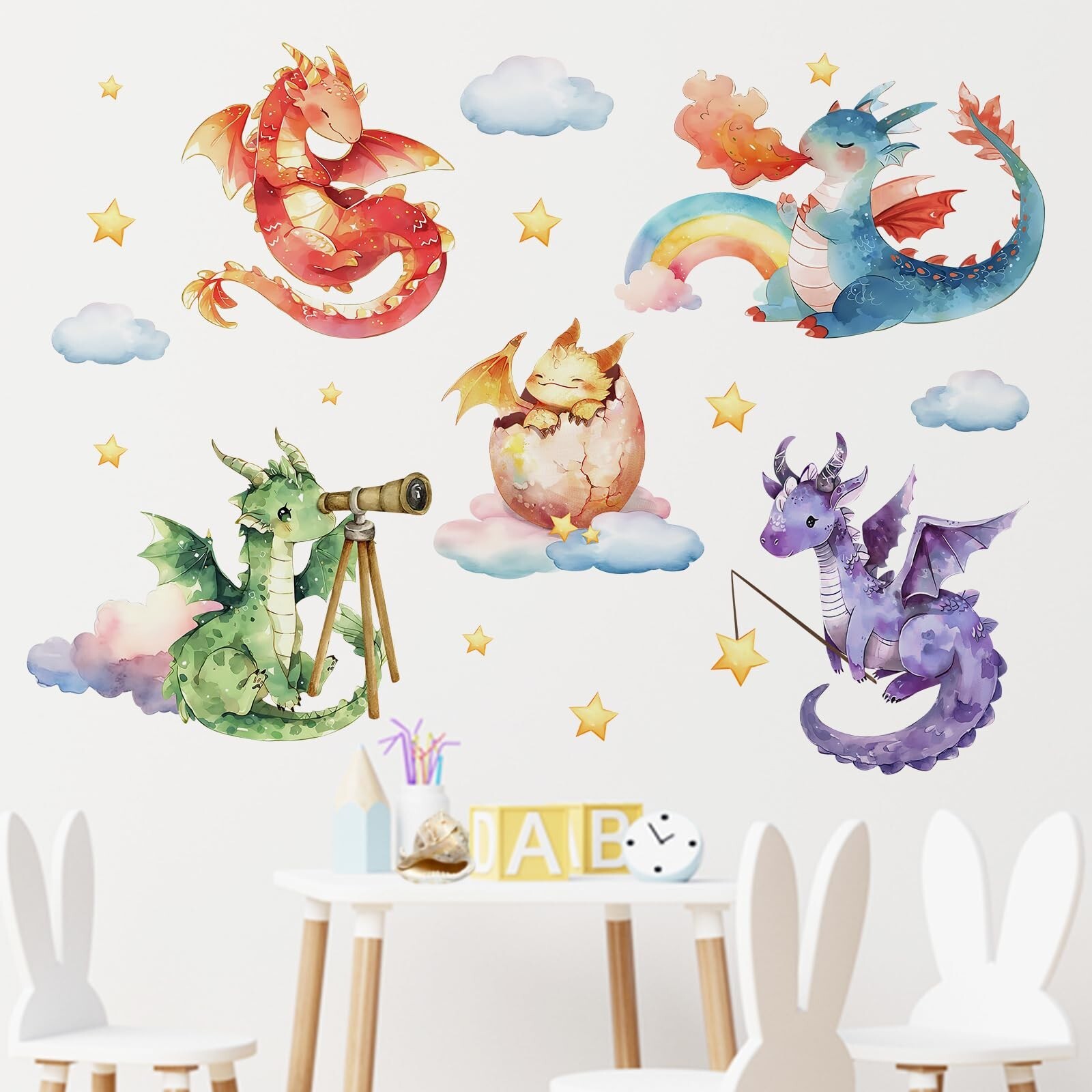 Mfault Baby Dragon Wall Decals Stickers, Watercolor Dragon Eggs Decoration Nu…