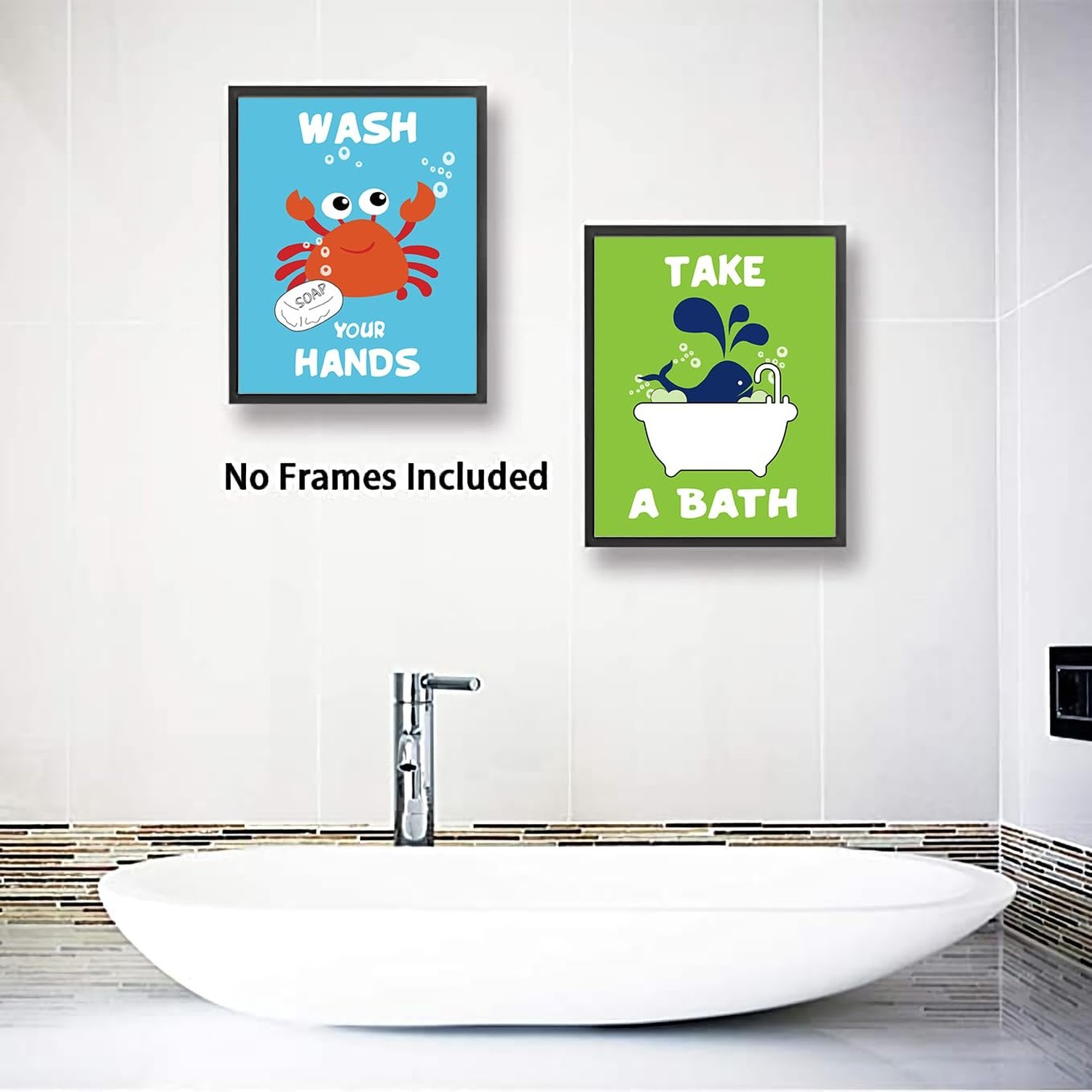 Kids Bathroom Wall Art Prints – Cute Sea Life Themed Animal Canvas Posters fo…