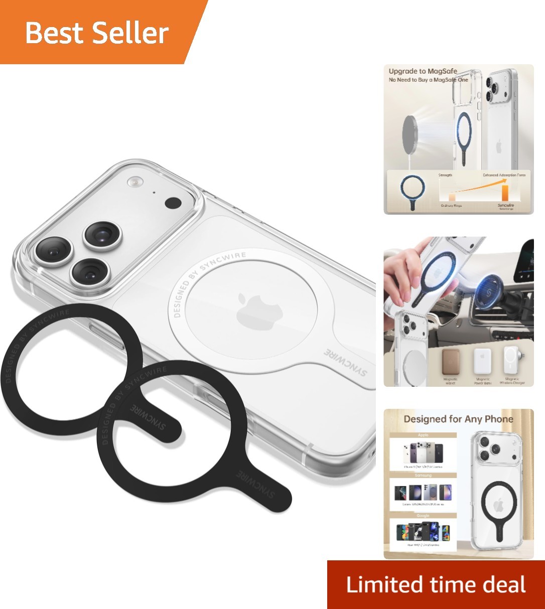 3 Pack MagSafe Magnetic Rings for Seamless Wireless Charging – Black & White
