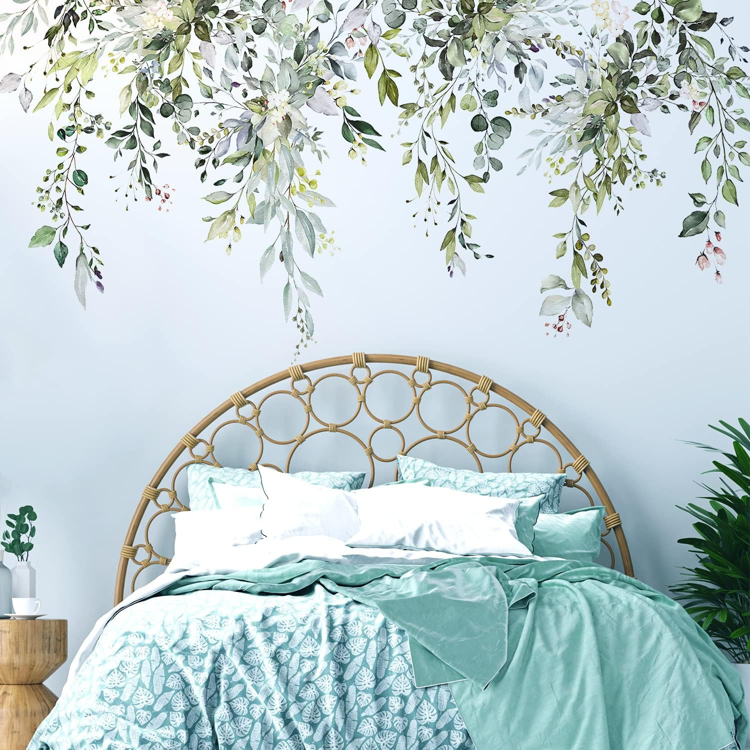Green Plants Leaves Wall Decals Peel and Stick, Large Floral Flowers