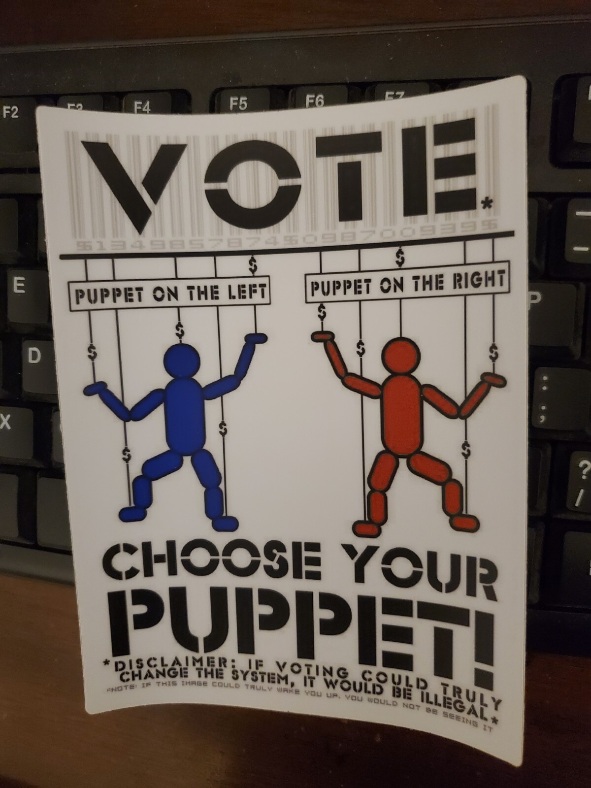 POLITICAL PUPPET STICKERS 4×6 Vinyl HD POLITICAL Atheist ⚛️ DUOPOLY 5 YR WARRANT