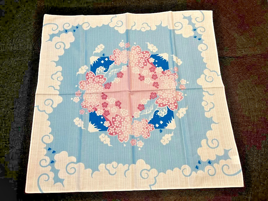 Japanese Furoshiki Mt.Fuji Sakura Cotton Cloth 19.7in Blue Wrapping