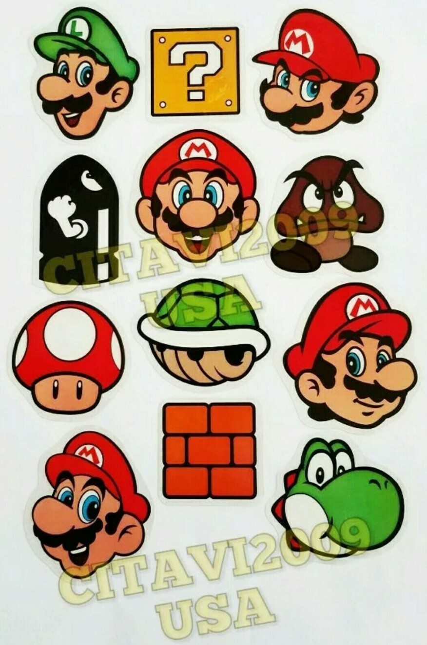 SUPER MARIO BROS TRANSLUCENT STICKERS SET OF 12 PARTY FAVOR DECAL DECORATION
