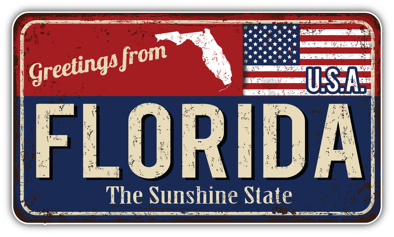 Florida USA State Grunge Retro Flag Emblem Car Bumper Sticker Decal "SIZES"