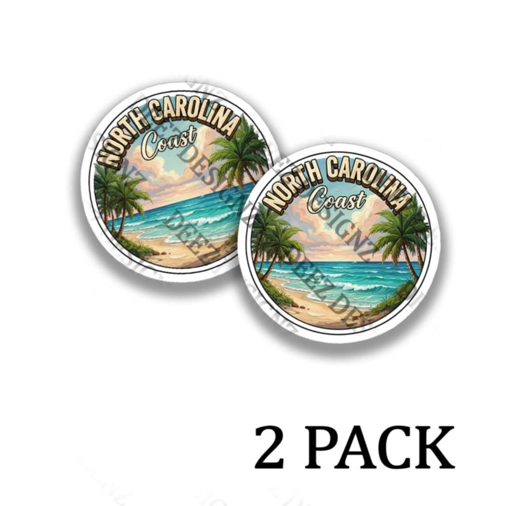 North Carolina Beach Adhesive Vinyl Stickers – 2 pack set