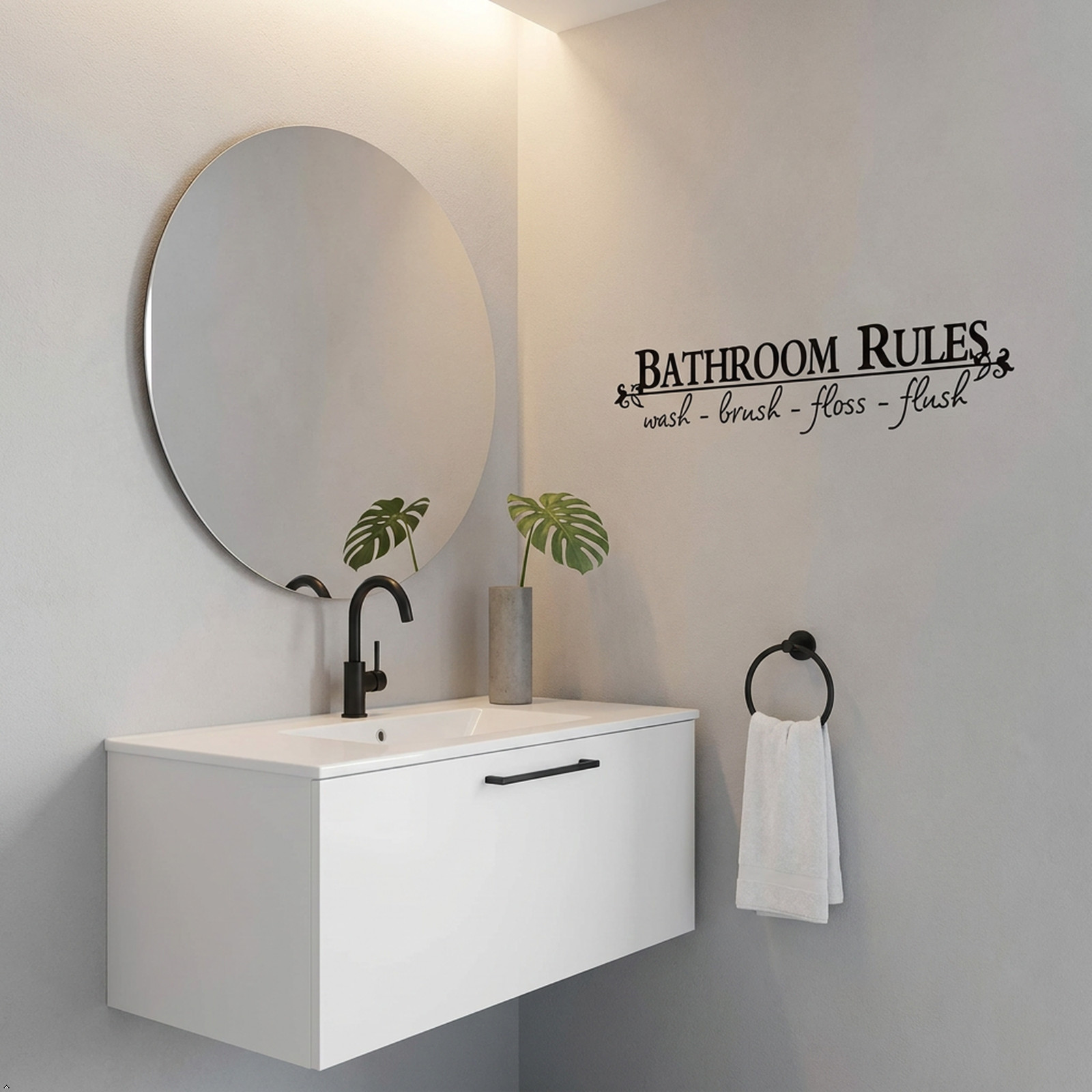 Bathroom Rules Wash Brush Floss Flush Quote Saying Wall Sticker Home Decal Decor