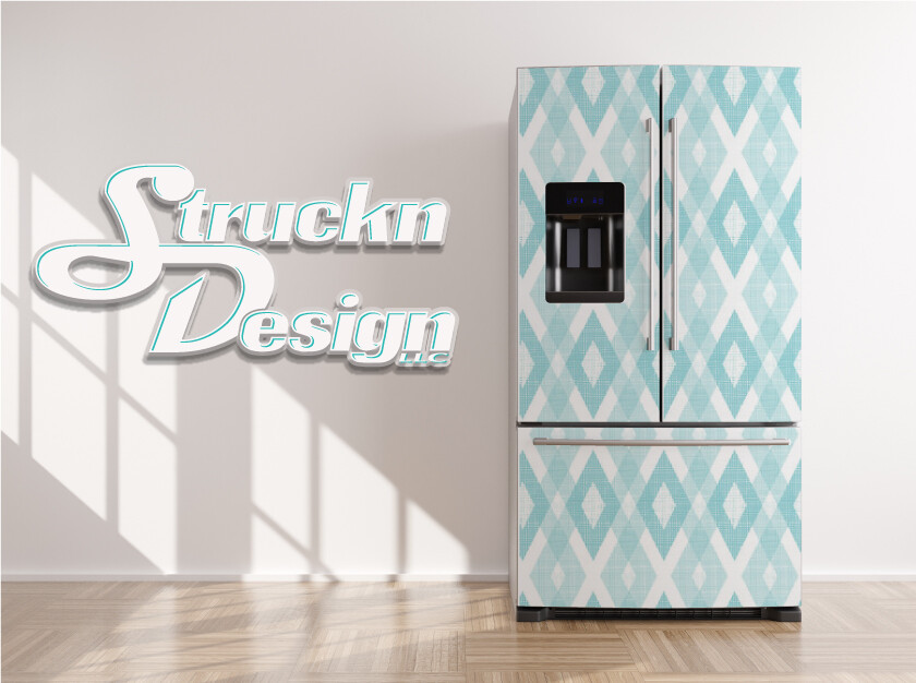 Diamond Cross Cyan Lines Pattern Fridge Freezer Wrap Side Door Vinyl Decal