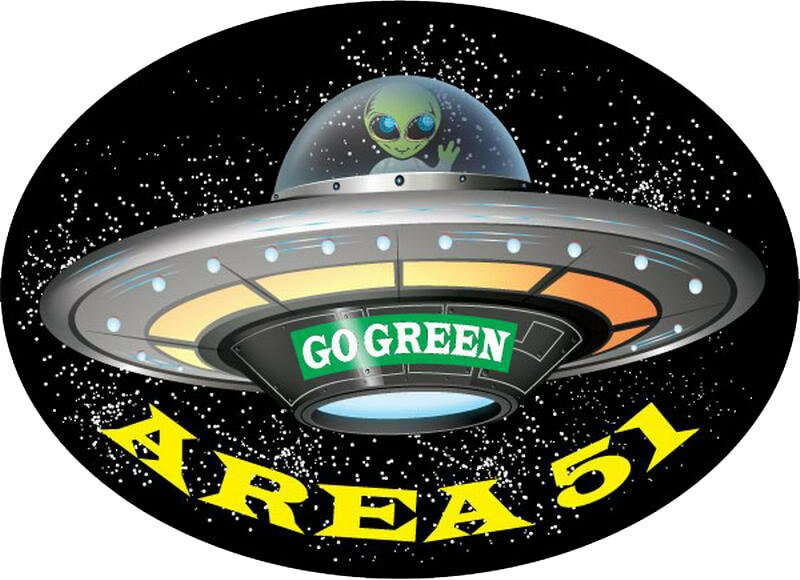 Area 51 Flying Saucer Go Green – Large – 6" x 4.5" – Oval Vinyl Sticker