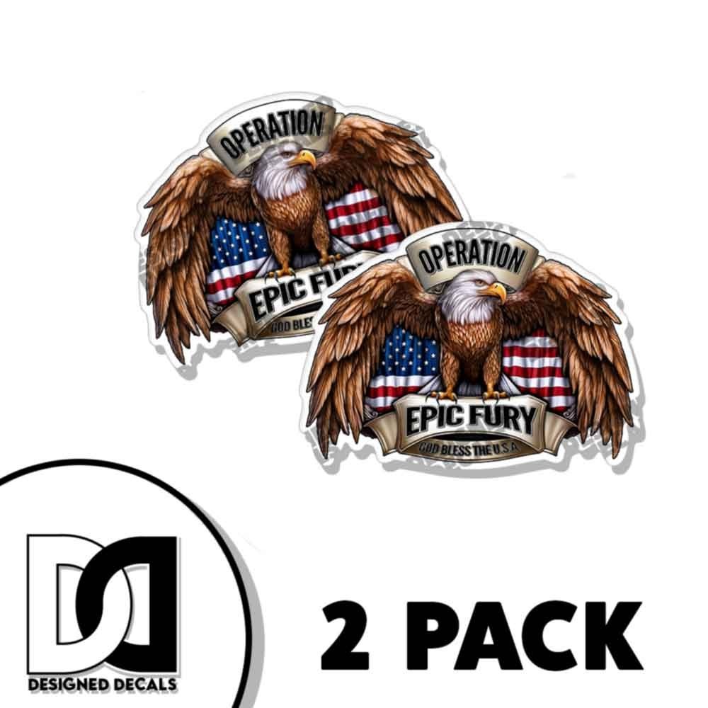 Operation Epic Fury Car Window Decal Patriotic Eagle Truck Graphic Sticker 2PK