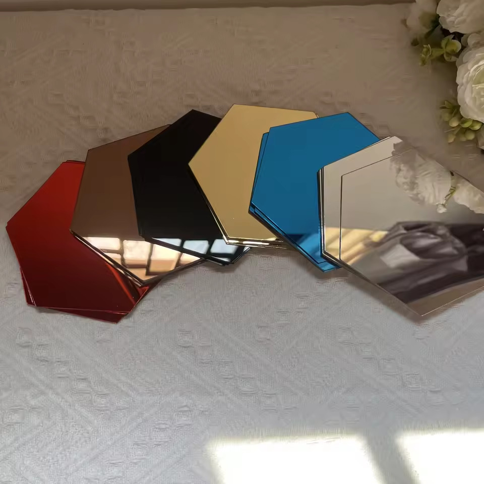Hexagon Acrylic 3D Mirror Wall Stickers Self Adhesive Wall Decor Tiles Modern DI