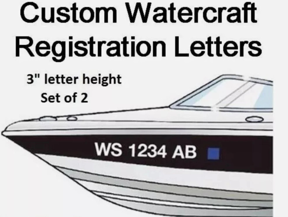 Set of 2 Watercraft Registration Numbers 3" lettering Vinyl Boat JetSki decals