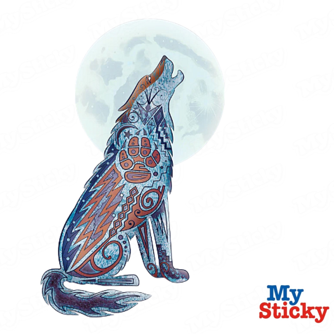 Howling Wolf Moon Wall Decal Tribal Boho Geometric Wall Art Room Southwest Decor